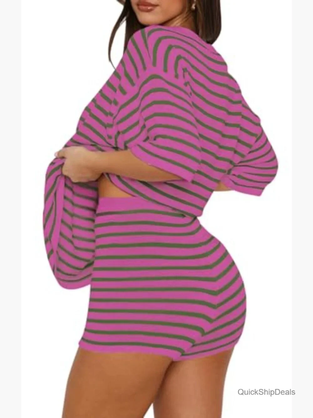 2 Piece Sweater Set Short Sleeve Top Matching Shorts Lounge Set